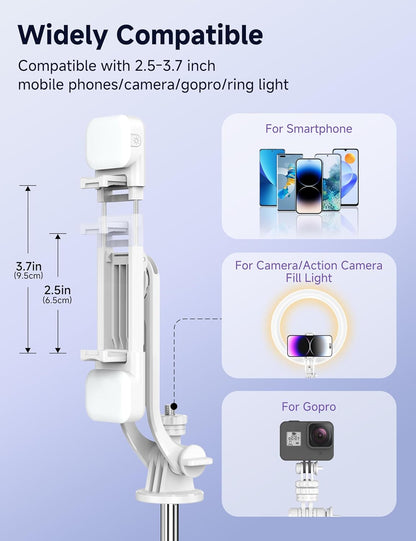 Selfie Stick Tripod with 2 Light, 3 Light Modes & 6 Brightness Levels Extendable Phone Tripod with Detachable Remote & Phone Holder, Portable Camera Tripod Compatible with iphone16 15 14 13/Android