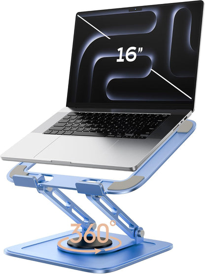 Adjustable Laptop Stand, Computer Stand with 360 Rotating Base, Ergonomic Laptop Riser Mount for Desk Foldable Protable Computer Desk Fits with MacBook Pro Air (10-16") - Blue