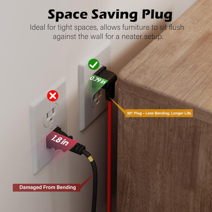 90 Degree 2 Prong Polarized Outdoor Power Extension Cord 75 FT, Angled Low-Profile Plug, 16 Gauge 125V SJTW Waterproof Long Cable for Home Office Lawnmower Garden Tools Lights, ETL+Ties-Bright Orange