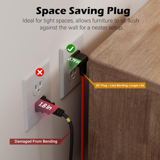 90 Degree 2 Prong Polarized Outdoor Power Extension Cord 75 FT, Angled Low-Profile Plug, 16 Gauge 125V SJTW Waterproof Long Cable for Home Office Lawnmower Garden Tools Lights, ETL+Ties-Bright Orange