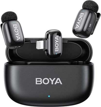 BOYA mini Wireless Microphone for iPhone with MFi Certified Ligntning Interface,Noise Cancellation, 30H Battery Life with Charging Case,AI Voice Changer for Video Recording, Live Streaming, Interviews