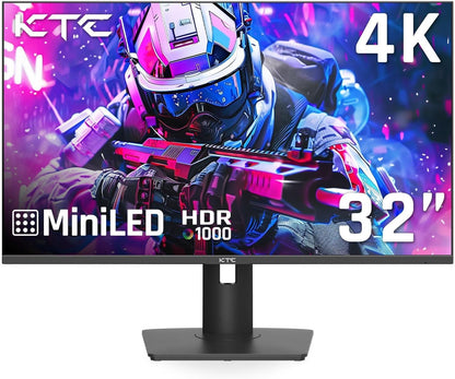 KTC 32 Inch 4K Mini LED Monitor, Fast IPS, HDR1000 144Hz 1ms MPRT Gaming Monitor,Type-C 45W, HDMI/DP/USB,RGB Light, Swivel/Height/Pivot/Tilt Adjust, VESA, Computer Monitor for Gaming & Designer