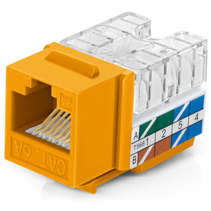 Everest 90° Angled RJ45 Cat6A Keystone Jacks 50-Pack in Yellow - Slim Profile Female RJ45 Connectors - Cat 6A Keystone Jack - Compatible with 90° Angled Speed Termination Tool - easyJACK (B094WB91H3)