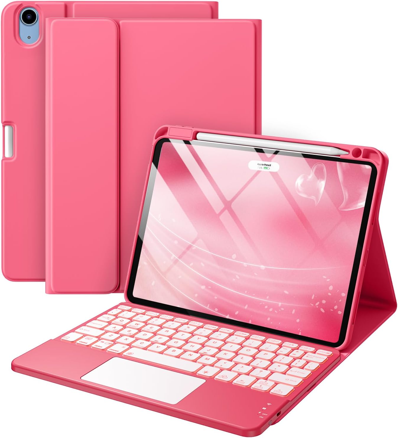 Compatible with iPad Air 11 Inch & Air 5th/ Air 4th Generation Case with Keyboard - Multi-Touch Trackpad, 7-Color Backlit, Detachable Folio Cover for Air 11-inch M3/M2 (2025/2024) (Pink)
