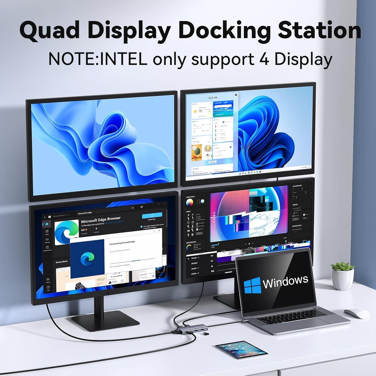 USB C to Dual HDMI Adapter,USB C Docking Station Dual Monitor Hub for Dell/HP/Lenovo Laptop,iPhone 15,USB C Hub Dongle Multi Monitors Adapter with 2 HDMI Ports+Displayport DP Port+VGA+3 USB