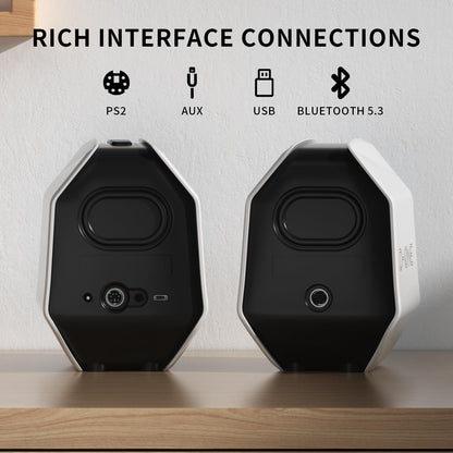 D-ONE 30W PC Gaming Computer Speakers for Laptop, Mac, Desktop Computer, Woofer Speakers, Bluetooth, USB, 3.5mm AUX Inputs, RGB Lights, Multimedia Speakers, White