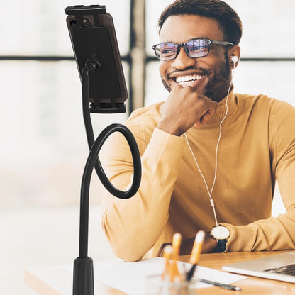 LEVO Clamping Gooseneck Phone and Tablet Mount Holder with Flexible Long Arm – Ideal for Desk, Office, Bedside, Headboard, Kitchen Counter, Boat, RV, and More - Black