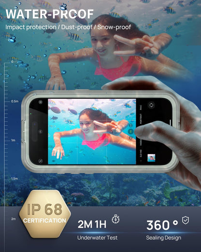 Lanhiem Magnetic for iPhone 16 Pro Case, IP68 Waterproof Dustproof Case, [Compatible with Magsafe] [Built-in Screen Protector] Full Body Heavy Duty Rugged Phone Cover 6.3 inch, Natural