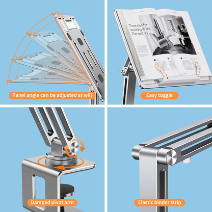 OATSBASF Tablet Stand, iPad Holder for Desk Mount, Portable Monitor Stand, Rotatable 360 Degrees, Desktop Reading Mount for Computer, iPad, Cookbooks, Recipes