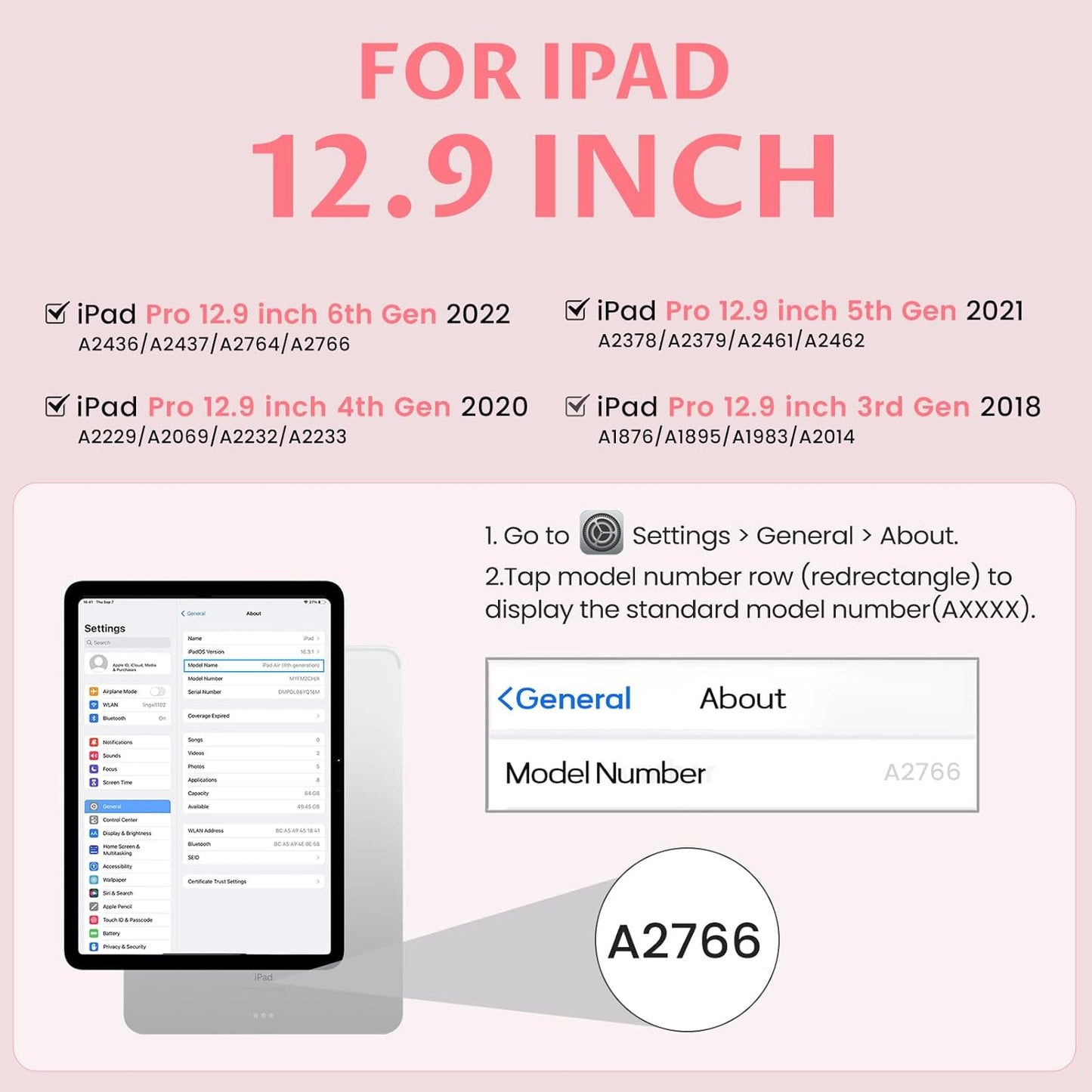 OYEEICE Keyboard Case for iPad Pro 12.9 inch 6th Gen 2022, 5th 2021, 4th 2020, Rotating Detachable Clear Cover with 7 Colorful Backlit Keyboard Wireless, Pencil Holder, Auto Wake/Sleep - Pink