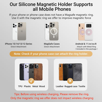 OPSO Magnetic Phone Ring Holder for MagSafe, 360 Degree Rotation Silicone Finger Ring Grip Stand Holder, Adjustable Kickstand, Compatible with iPhone 16 15 14 13 12/Pro/Max, Samsung and All Smartphone