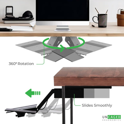 Uncaged Ergonomics KT2-b Under-Desk Adjustable Height & Angle Sit to Stand Up Keyboard Tray with negative tilt Best standing desk computer keyboard holder drawer
