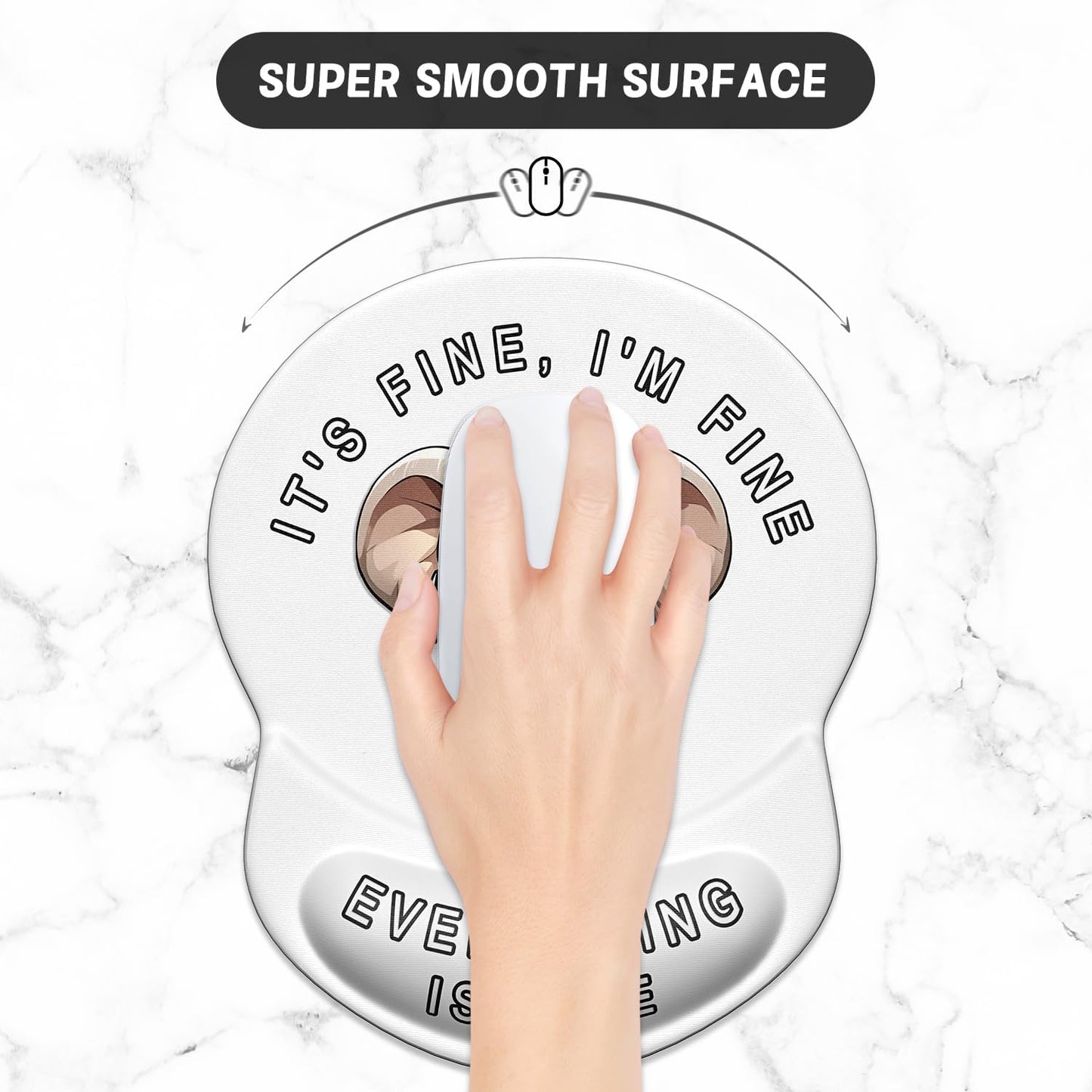 ITNRSIIET Ergonomic Mouse Pad with Gel Wrist Support Small Wrist Rest Smooth Surface Non-Slip PU Base Comfortable Office Supplies Pain Relief, 8.7 x 7.2 inches, Pretty Fine Elephant White