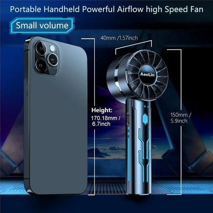 2pcs Portable Handheld Turbo Fan with 7000rpm High-Speed Motor USB Rechargeable Cooling Personal Fan 4-Speed, 4-16H Runtime, with Lanyard for Outdoor Travel, Women, Kids, Summer Gift