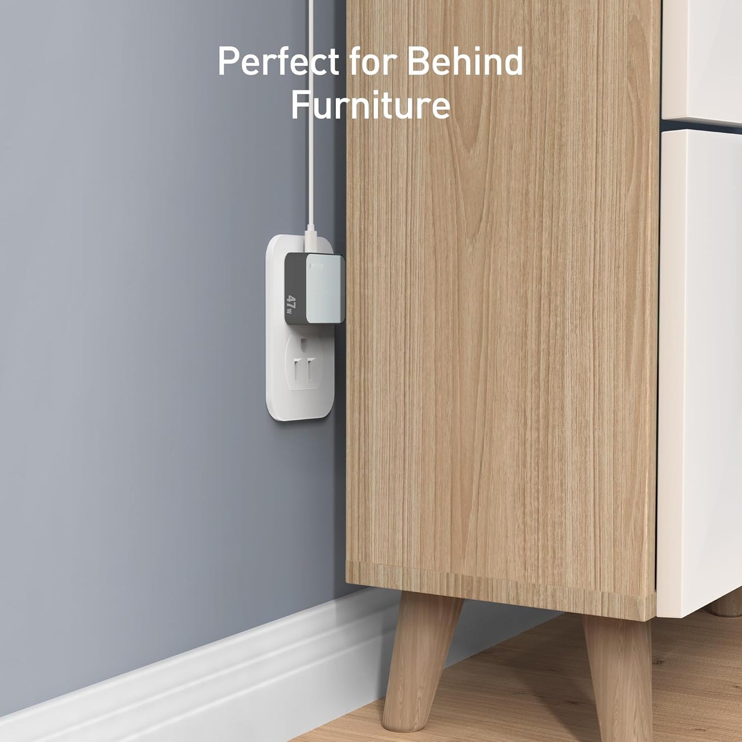 Nekmit Flat USB C Wall Charger, 47W Dual Ports USB C Charger Block, PPS Fast Charging Wall Plug for iPhone 15/15 Pro/15 Pro Max, Galaxy, MacBook Air, iPad, AirPods and More (Blue)