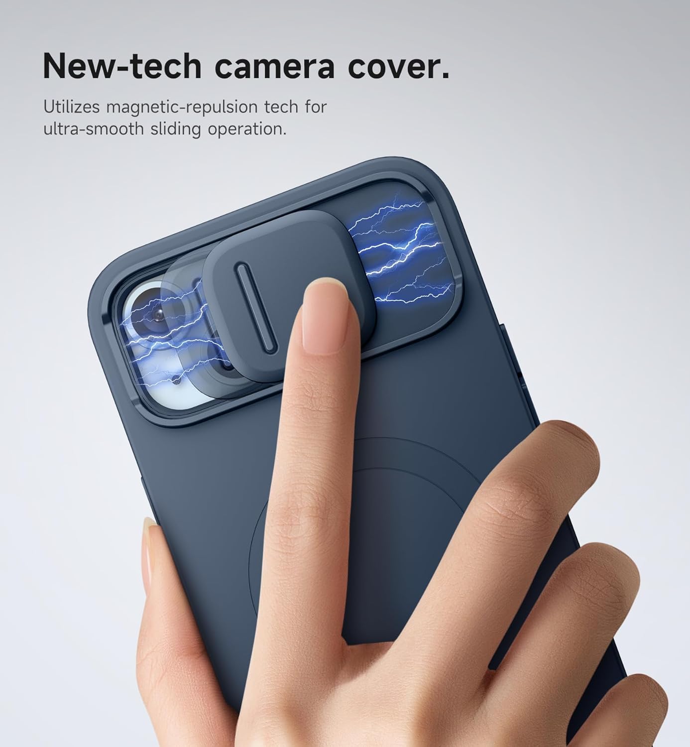 SURITCH for iPhone 14 Plus/15 Plus Case with Magnetic Camera Slide Cover and Adjustable Kickstand, Compatible with MagSafe, Shockproof Bumper Case Slim Protective Cover 6.7 Inch, Blue