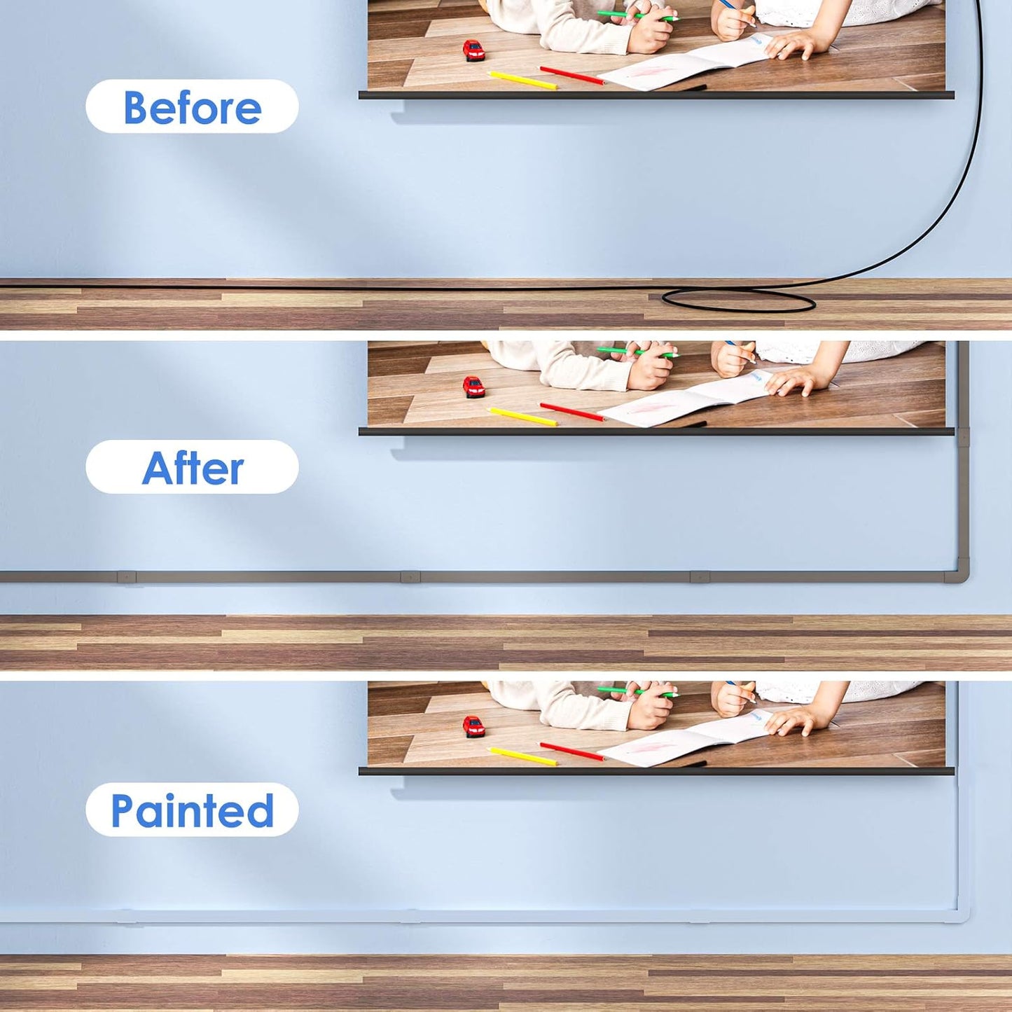 Yecaye Grey Cord Hider, One-Cord Channel Cord Cover on Wall, Cable Management Kit, Wire Covers for Cords, Cable Raceway, W0.59in H0.4in, Grey