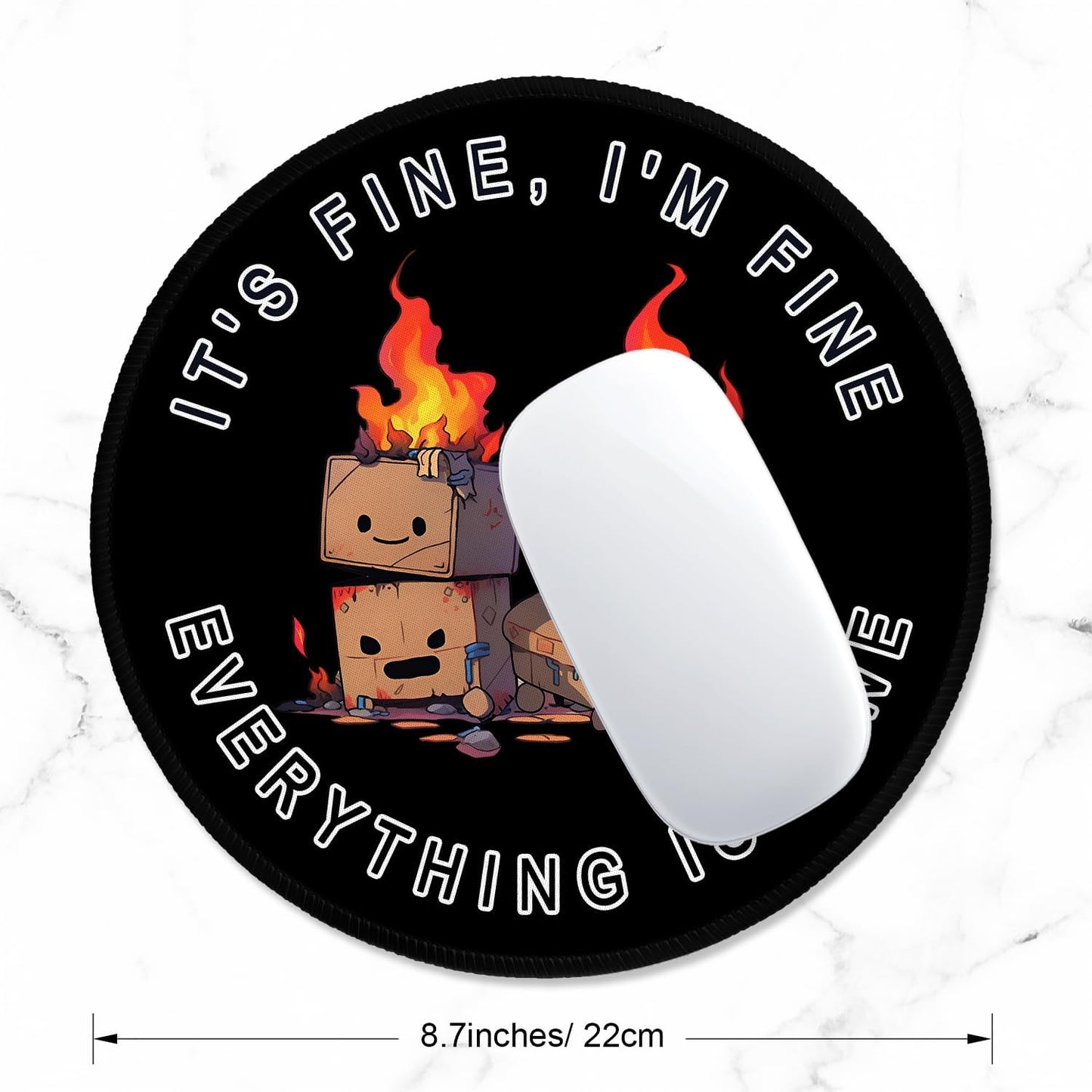 ITNRSIIET Round Mouse Pad with Stitched Edge Premium-Textured Waterproof Non-Slip Rubber Base Desktop Protection Mat Diameter 8.7 inches, Pretty Burning Box