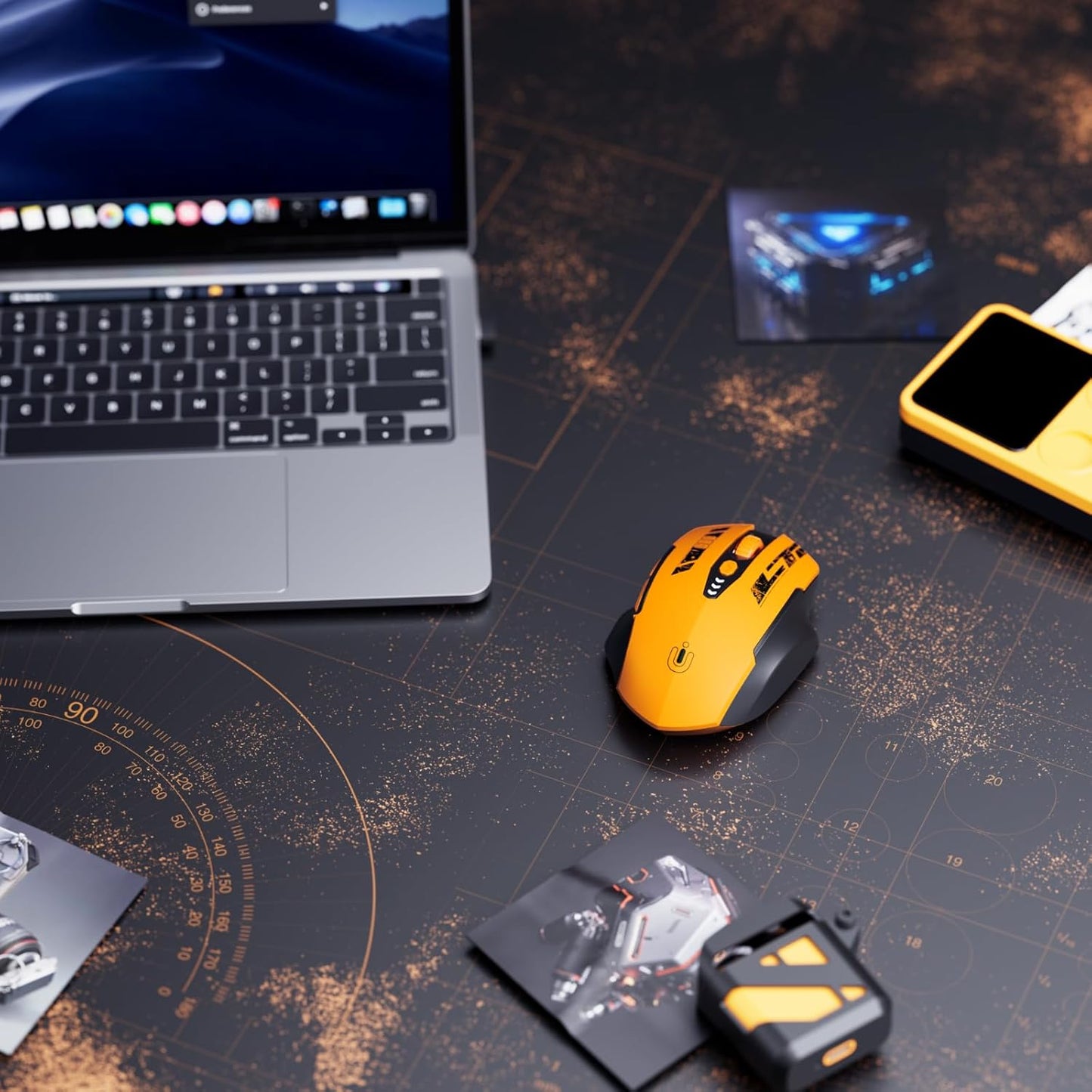Wireless Mouse,Upgraded 2.4GHz Rechargeable (Battery Level Visible) Ergonomic Computer Mouse,4 Levels DPI, Wireless Mice for Laptop Computer(Yellow)