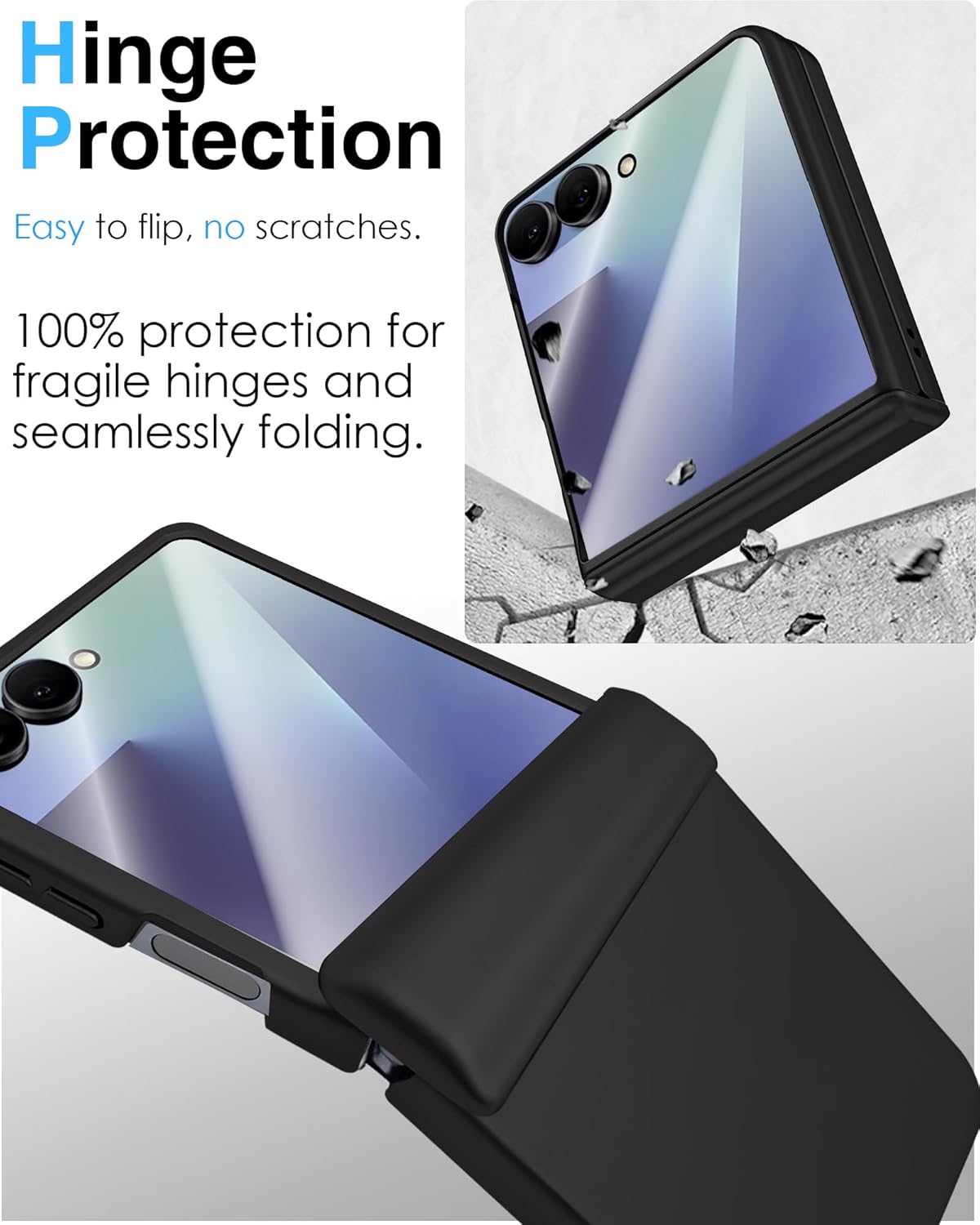 STORMTAL for Samsung Galaxy Z Flip 7 Case, Hinge Protection, Built-in Screen Protector, Wireless Charging, Shockproof, Slim Rugged Phone Protective Case for Galaxy Z Flip 7 Black