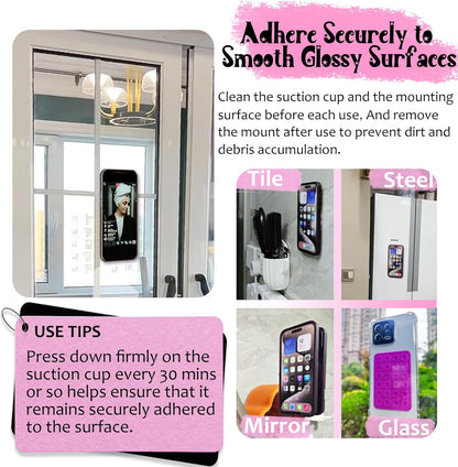 Silicone Suction Phone Case Mount, Silicon Adhesive Phone Accessory for Smartphones, Hands-Free Mirror Shower Phone Holder for Selfies, Tiktok Videos (Translucent)