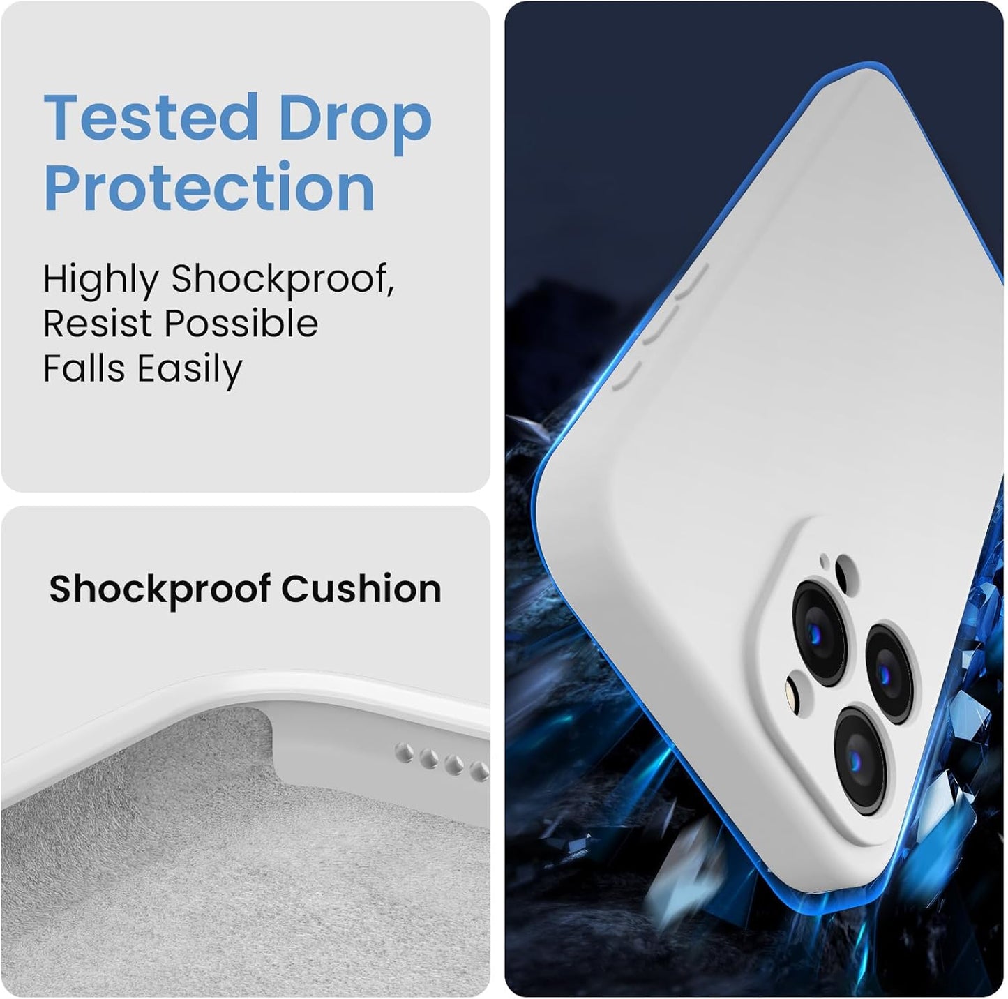 FireNova Designed for iPhone 15 Pro Case, Silicone Upgraded [Camera Protection] Phone Case with [2 Screen Protectors], Soft Anti-Scratch Microfiber Lining Inside, 6.1 inch, White