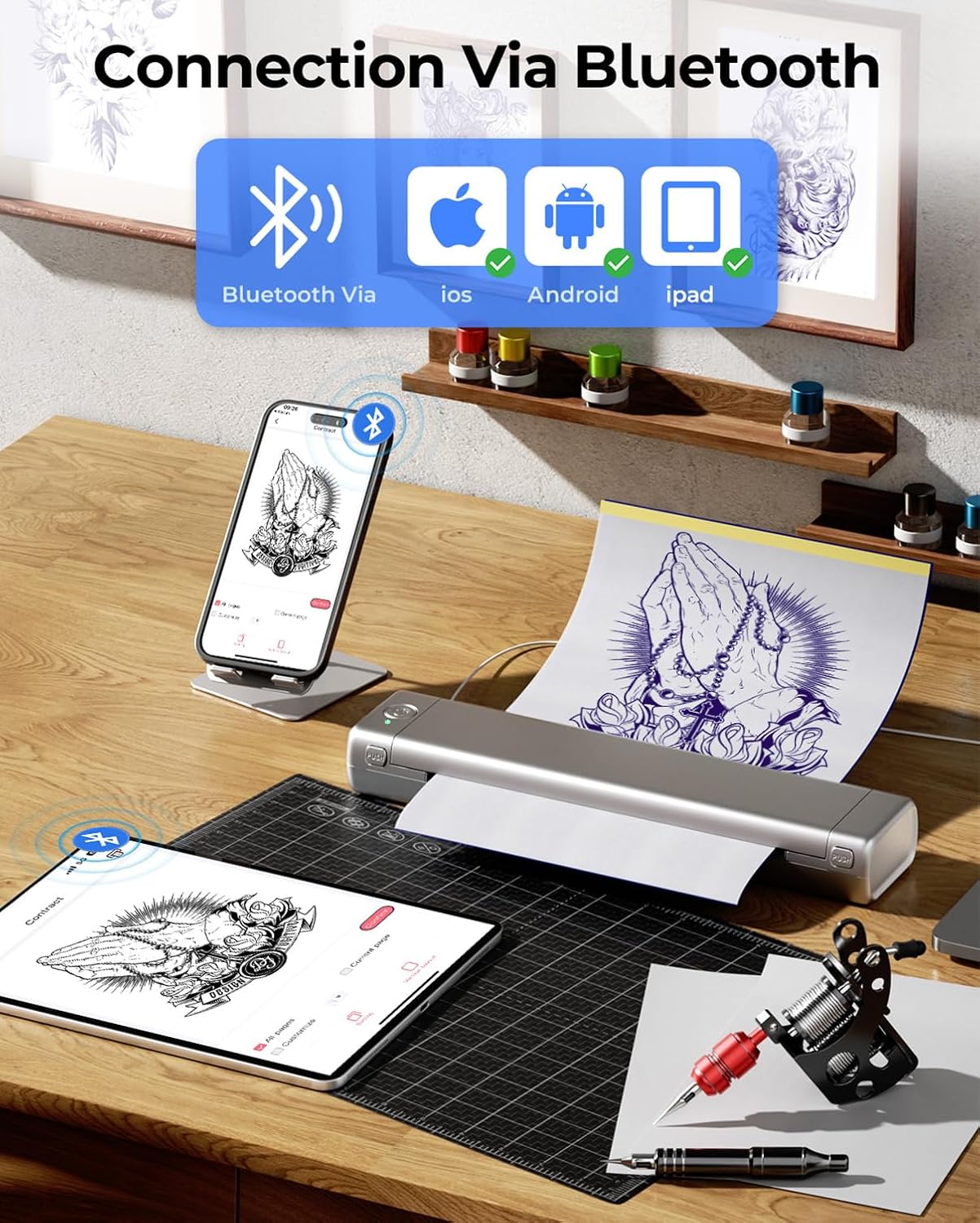 Phomemo M08F Portable Printers Wireless for Travel, Thermal Printer Support 8.5" X 11" US Letter, Bluetooth Inkless Printer Compatible with iOS, Android, Laptop for Travel, Office, Home