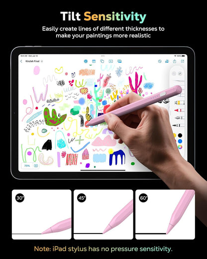 MoKo Pencil for iPad (A16) 11th 10th Gen, Stylus Pen for 2018-2025 Apple iPad 11/10/9/8/7/6/A16, Mini 7/6/5, Air M3/M2 11"/13"/5/4/3, Pro M4 13"/12.9"/11" Tilt Sensitivity, USB-C Fast Charging, Pink