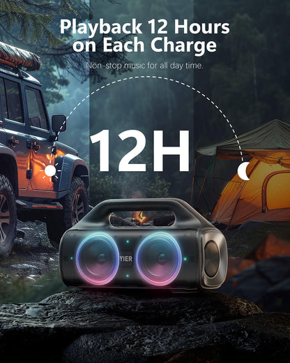 Speakers, 80w (Peak) Portable Wireless Speaker with Lights, Stereo Loud Sound, IP67 Waterproof, Deep Bass Outdoor Speakers Bluetooth 5.0 Dual Pairing for Home Party Beach Camping, Gifts
