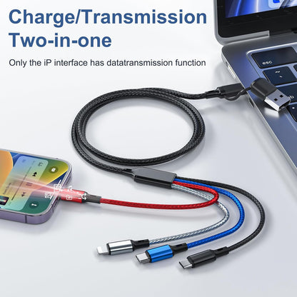 6 in 1 Multi Charging Cable 3Pack-6FT Multi USB Cable 3A Multi Charger Cable Braided Multiple Phone Charger Cable Universal USB A/C Charging Cord with 2*IP/Type C/Micro USB Port for Cell Phone/Tablets
