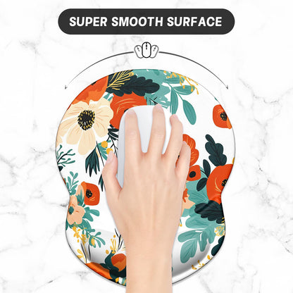 ITNRSIIET Ergonomic Mouse Pad with Gel Wrist Support Small Wrist Rest Smooth Surface Non-Slip PU Base Comfortable Office Supplies Pain Relief, 8.7 x 7.2 inches, Beautiful Flowers