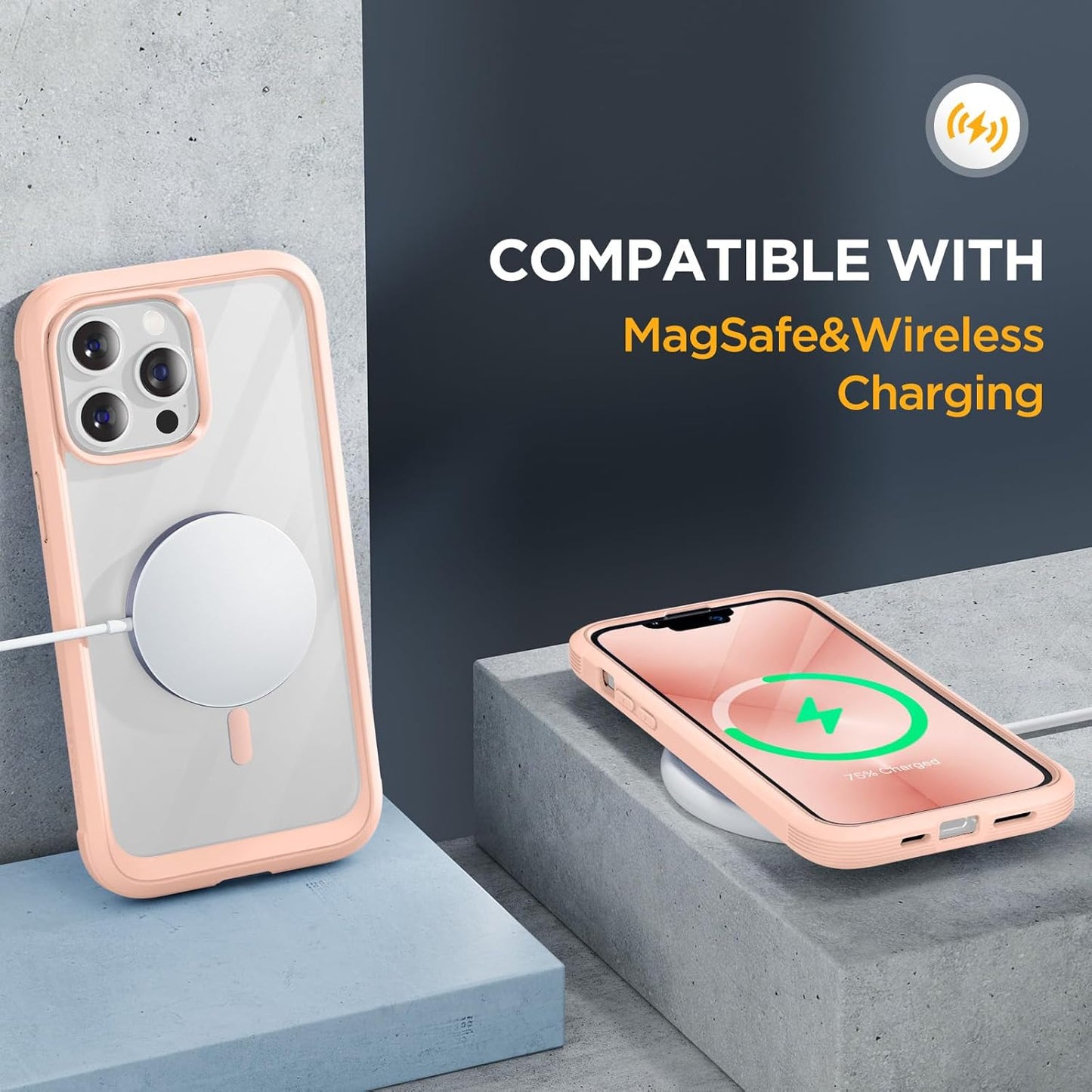 Miracase Magnetic Glass for iPhone 13 Pro Case,Compatible with MagSafe,Full-Body Bumper with Shockproof Military-Grade,Built-in 9H Tempered Glass Screen Protector for iPhone 13 Pro,Pink