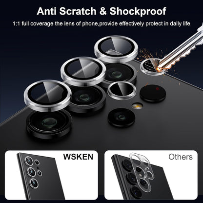 WSKEN for Samsung Galaxy S24 Ultra Camera Lens Protector, Ultra Thin Scratch Resistant 9H Tempered Glass with Aluminum Metal Circle Camera Screen Protector Cover Accessories, Clear