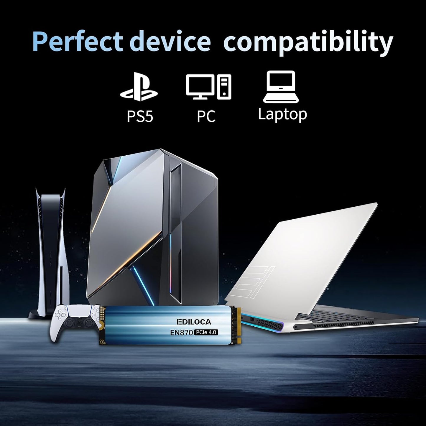 1TB SSD NVMe M.2 2280 PCIe Gen4 x4 Internal Solid State Drive - Up to 7400MB/s, 1TB SSD PS5 Dynamic SLC Cache, PS5 Compatible for Gaming PC Laptop(EN870)