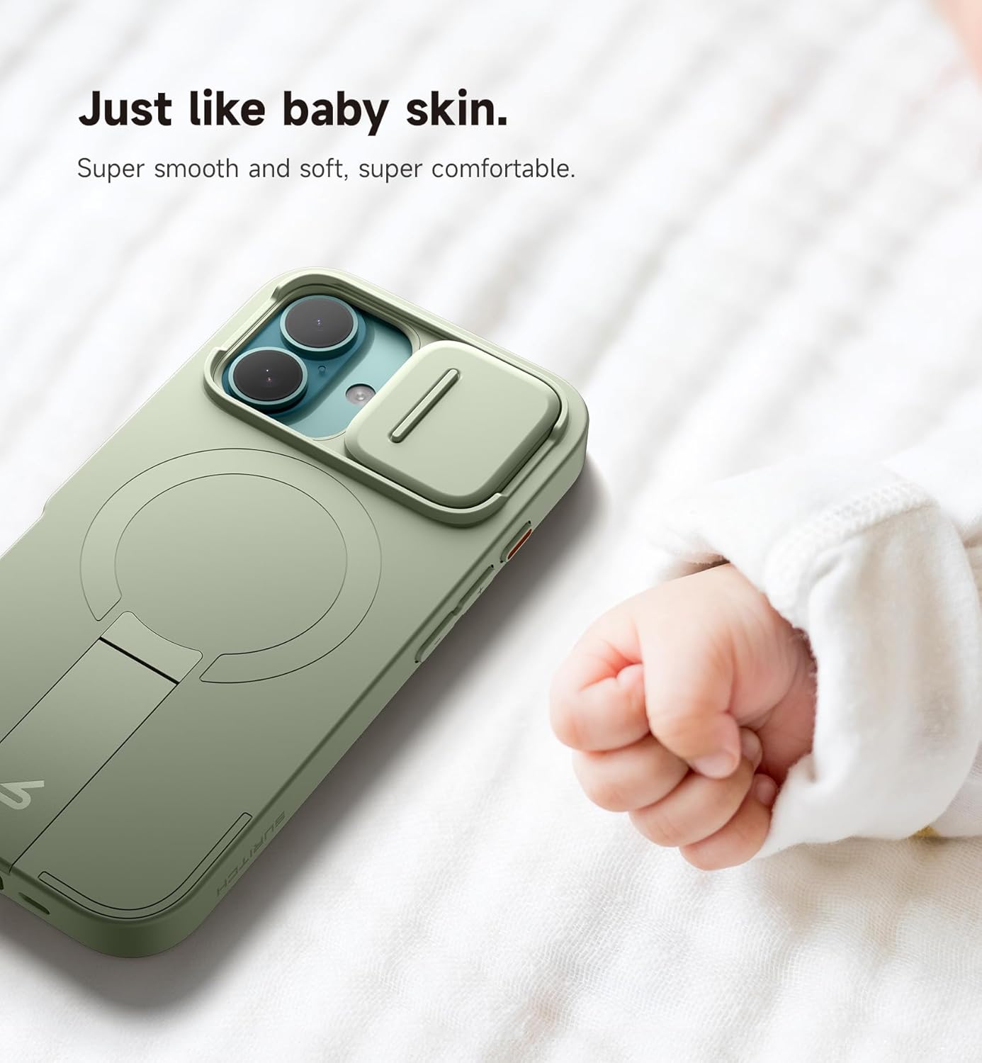 SURITCH for iPhone 16 Case with Magnetic Camera Slide Cover and Adjustable Kickstand, Compatible with MagSafe, Shockproof Bumper Case Slim Protective Cover 6.1 Inch, Green