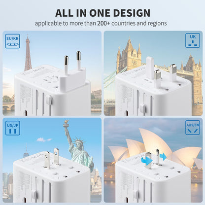 EPICKA Universal Travel Adapter, GaN International Plug Adapter with 3 USB-C 70W PD Fast Charging & 2 USB-A Adaptor All-in-one Wall Charger for USA EU UK AUS (TA-105 Pro, White)