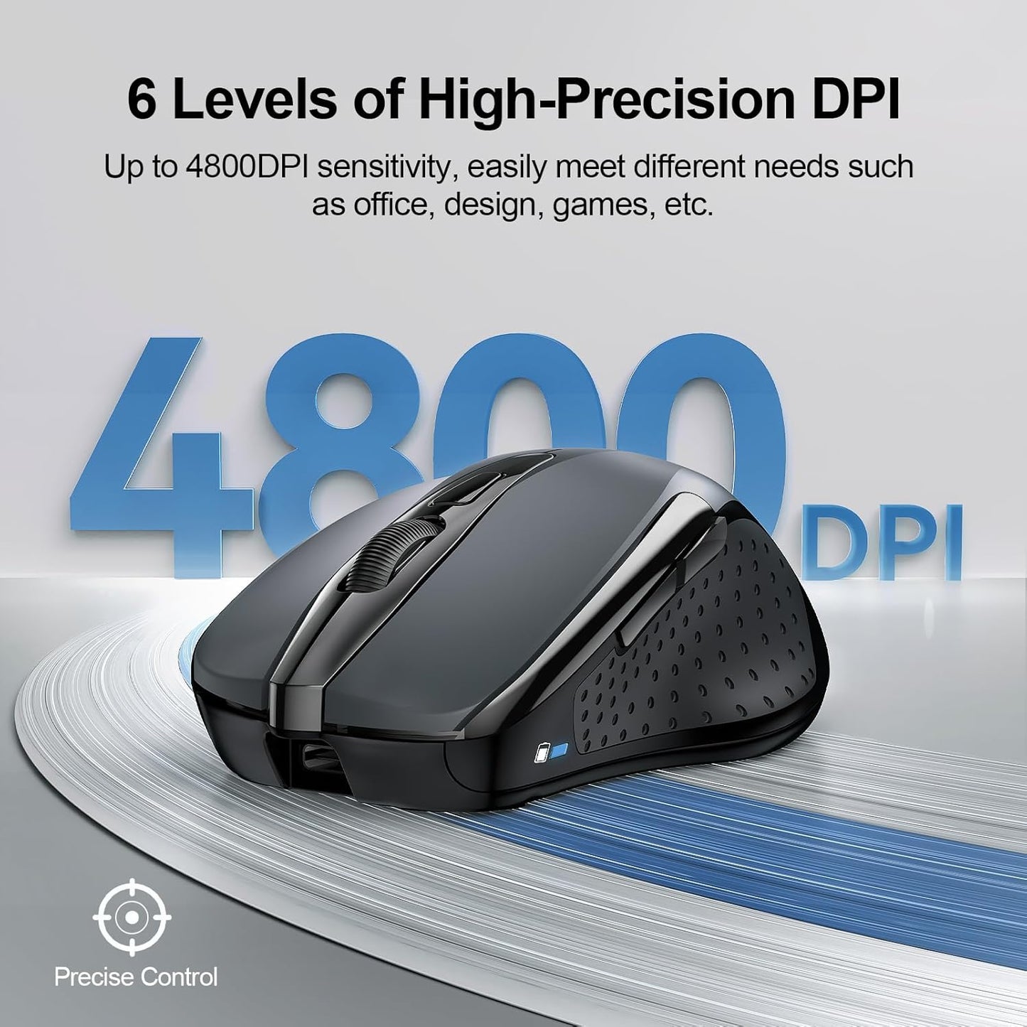 TECKNET Wireless Mouse (BT5.0/3.0 & 2.4G) Rechargeable 4800 DPI Silent USB A & Bluetooth Mouse 6 Buttons, Wide Compatibility - Grey