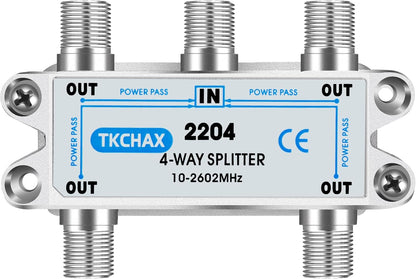 4 Way Coaxial Cable Splitter,Support 10-2602MHz, RG6 Compatible, Nickel-Plated for Cable Splitter,Work with CATV, Satellite TV,Antenna System and MoCA Configurations