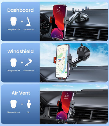 Wireless Car Charger, MOKPR 15W Fast Charging Auto-Clamping Car Mount Hands-Free Car Charger Mount for Dash Windshield Air Vent Compatible with iPhone 16 15/14/13/12, Samsung S23/S22/S21,red