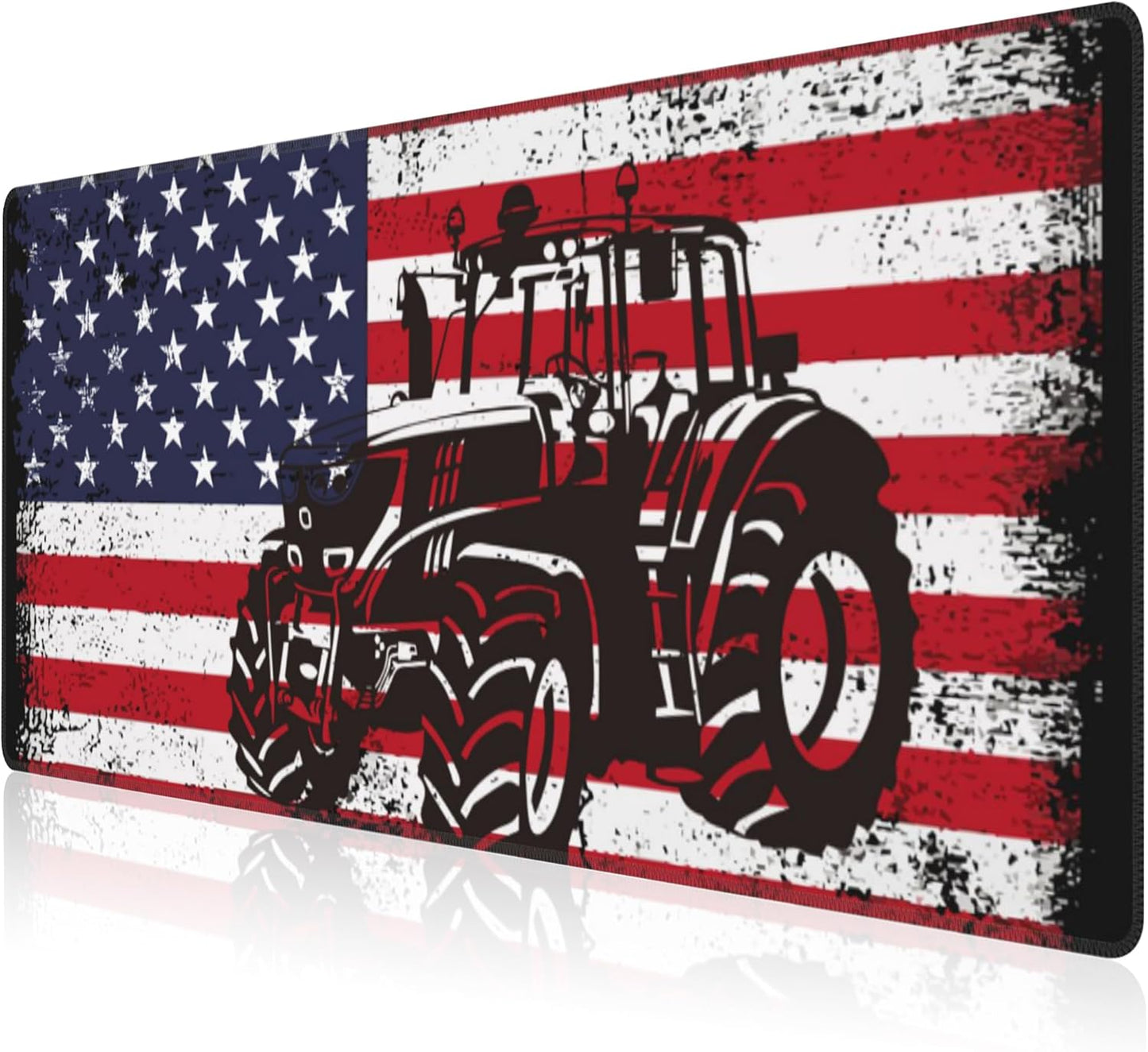 Mouse Pad, Large Vintage USA Flag with Tractor Desk Mat, Extended Non-Slip Gaming Keyboard Mousepad Desk Pad, Thick Stitched Edges Waterproof Mouse Mat 31.5"x15.7" (Retro American Flag)
