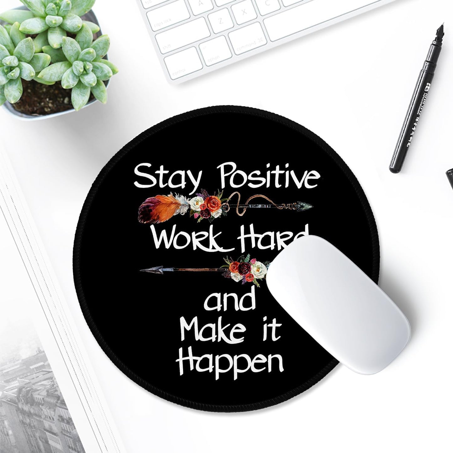 ITNRSIIET Round Mouse Pad with Stitched Edge Premium-Textured Waterproof Non-Slip Rubber Base Desktop Protection Mat Diameter 8.7 inches, Inspirational Quote Black