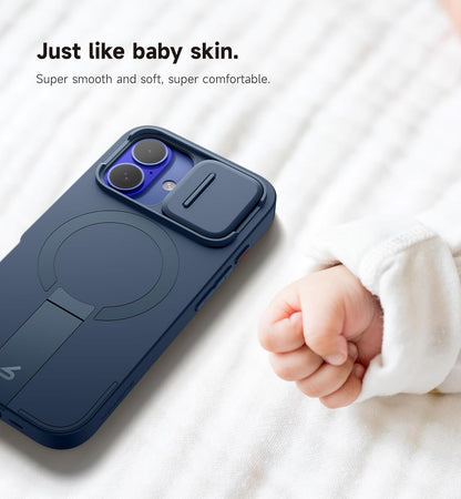 SURITCH for iPhone 16 Case with Magnetic Camera Slide Cover and Adjustable Kickstand, Compatible with MagSafe, Shockproof Bumper Case Slim Protective Cover 6.1 Inch, Blue