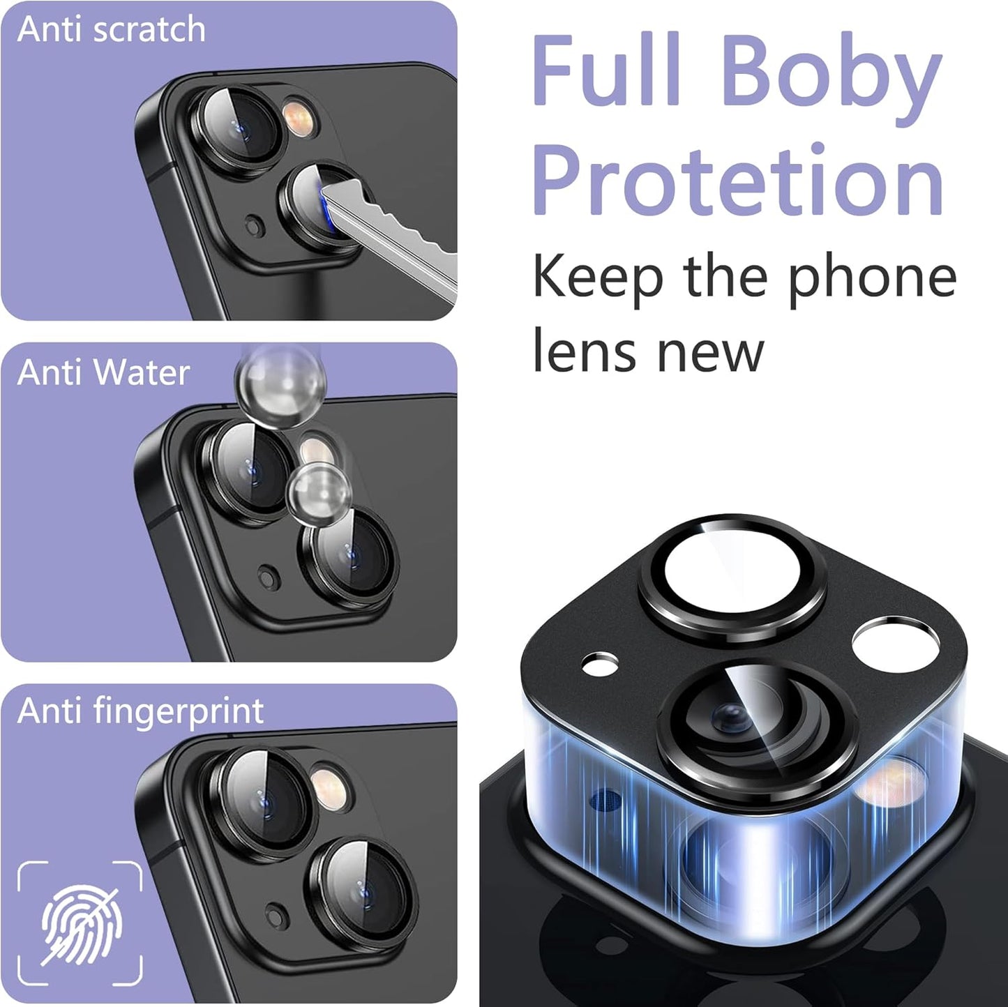 2 Pack Camera Lens Protector for iPhone 14 / iPhone 14 Plus,[Not Easy to Breakn ] AR Tempered Glass Strong Adsorption Metal Camera Cover Screen- black