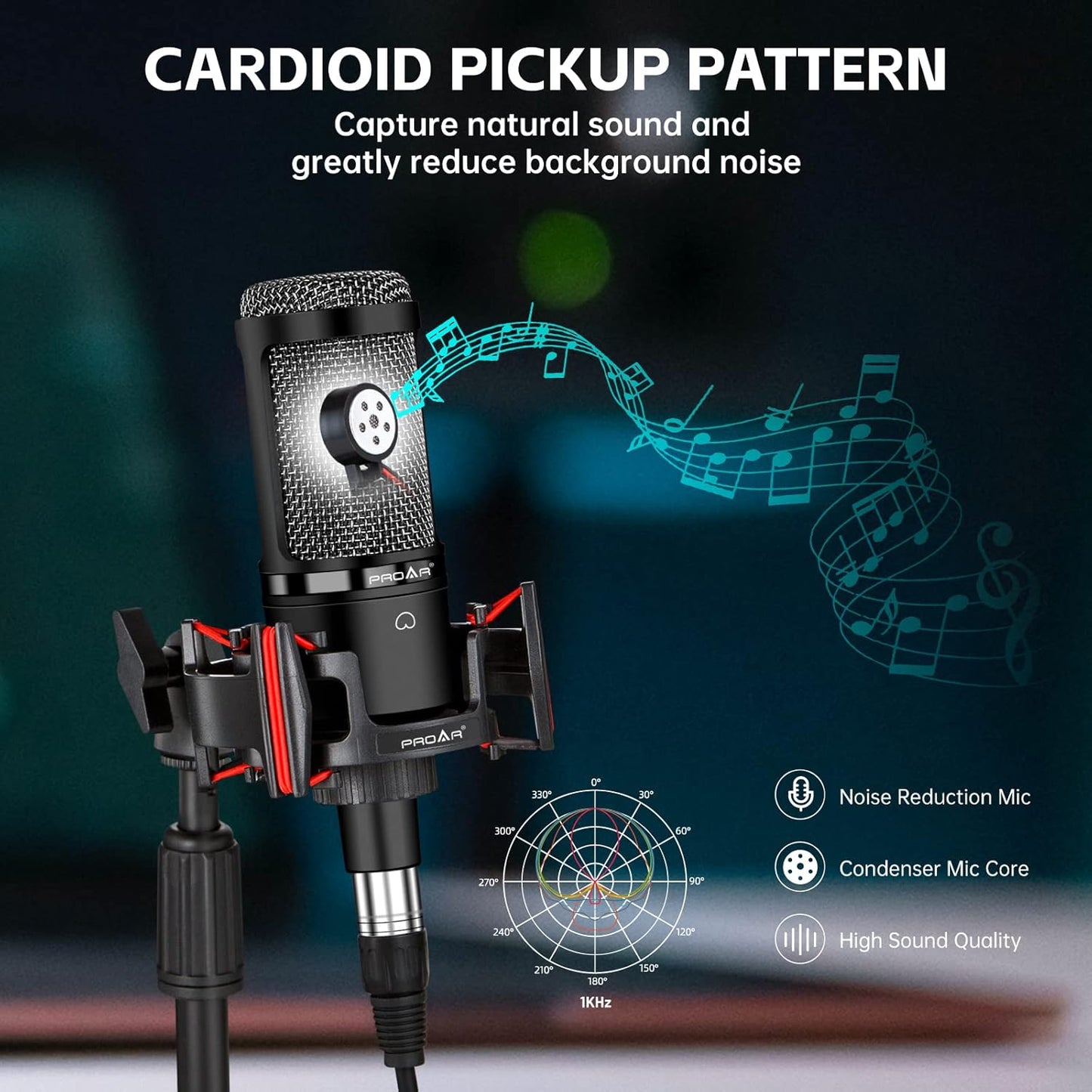 XLR Podcast Microphone Professional Cardioid Condenser Microphone for PC Computer Studio XLR Mic Kit for Recording/Podcasting/Streaming/Voice Over/ASMR/Home Studio/YouTube with Desktop Stand