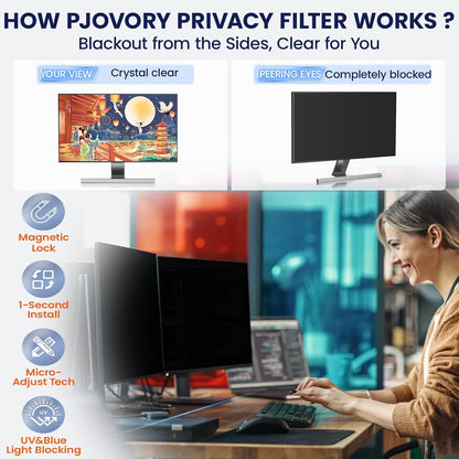 Magnetic 24 Inch Privacy Screen for Frameless Monitor 16:9 Aspect Ratio,Hanging Blue Light Screen Protector Eye Protection Anti-Spy Shield, 24in Removable Privacy Filter