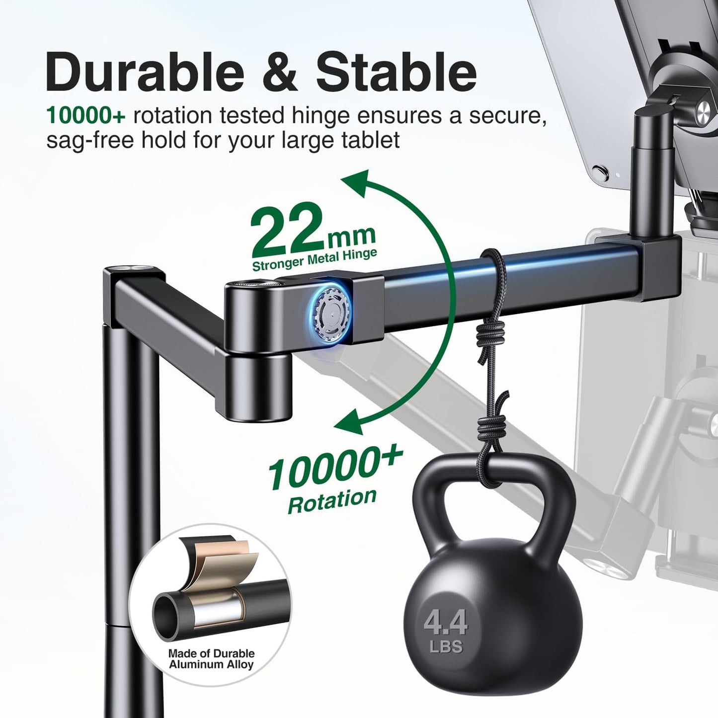 elitehood Long Arm iPad Desk Mount with Grommet Mounting Base, Heavy Duty Aluminum Tablet Holder for Desk, Swivel Arm Mount for iPad Pro 13/12.9 Air Mini, iPhone and 4.7-13in Tablets