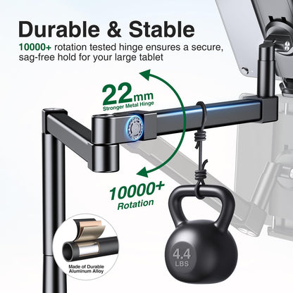 elitehood Long Arm iPad Desk Mount with Grommet Mounting Base, Heavy Duty Aluminum Tablet Holder for Desk, Swivel Arm Mount for iPad Pro 13/12.9 Air Mini, iPhone and 4.7-13in Tablets
