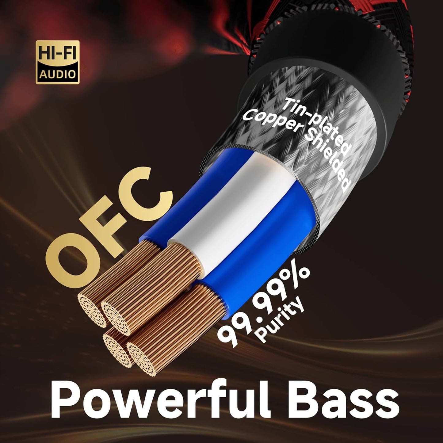 TODN Shielded RCA Audio Cables Audiophile 2Male to 2Male OFC RCA Stereo Cable for Car Audio, HiFi Systems (9.8ft/3m, 1 Pair)