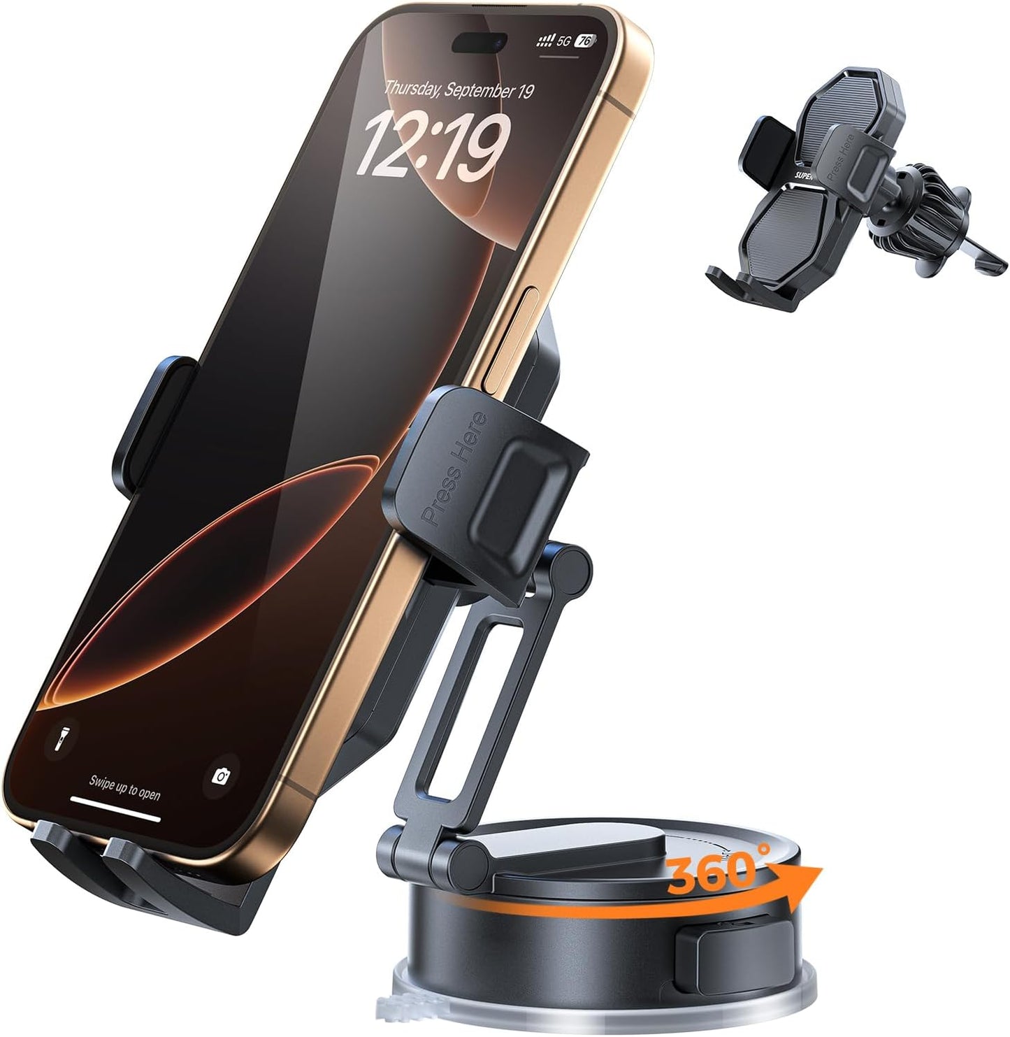 SUPERONE 3-in-1 Car Phone Holder [Strongest Suction Cup & Clip] 360° Adjustable Car Phone Mount for Dash/Vent/Windshield, Phone Holders for Your Car Accessories for iPhone 16/15/14/13 Samsung Android