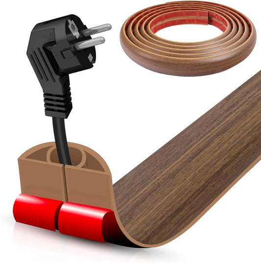 Floor Cord Cover Cable Cavity Self Adhesive Cord Hider Floor 10FT Floor Cable Management Power Cord Protector Floor Electric Cord Covers for Offices, Gym, Exhibitions (Misty Brown Wood, 1.18" x 20')